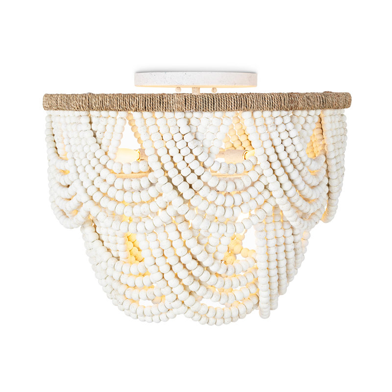 Ombre Wood Bead Flush Mount, White, White/Natural