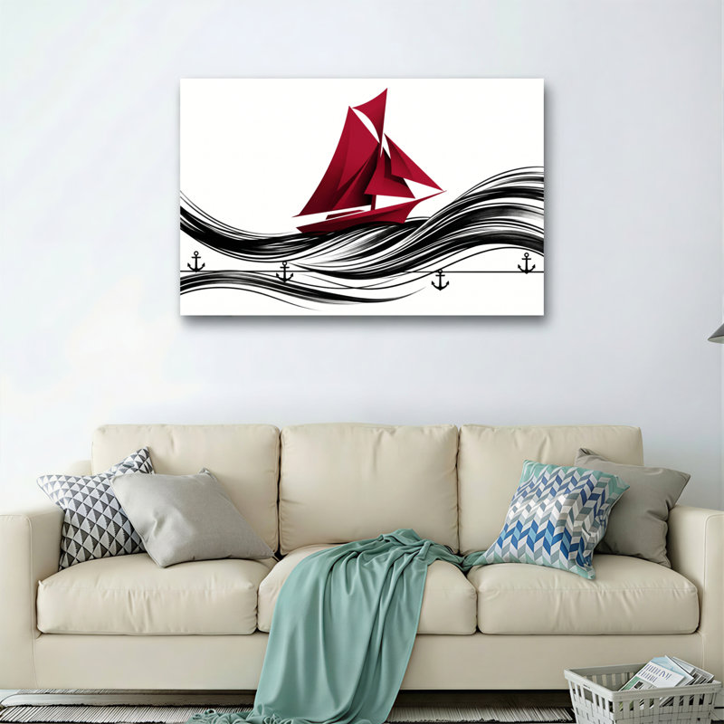 Ensemble de 1 tableau sur toile représentant des vagues de voiliers, H 18 po x l 24 po, Toile tendue