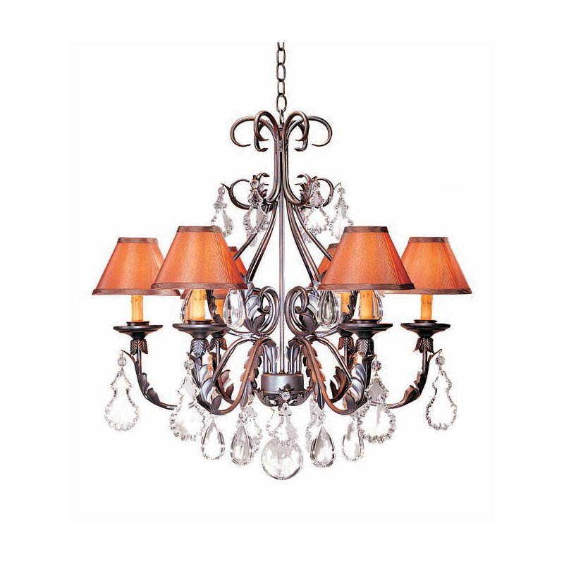 French Elegance 6 - Light Chandelier, French Bronze, Aged Celadon Parchment