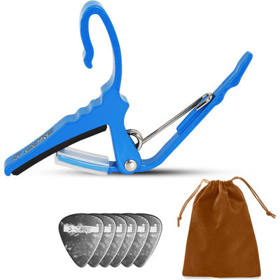 5 Core Capo Aluminum Universal Guitar String Clip w Metal Spring + 6Pcs Guitar Picks + Carry Bag