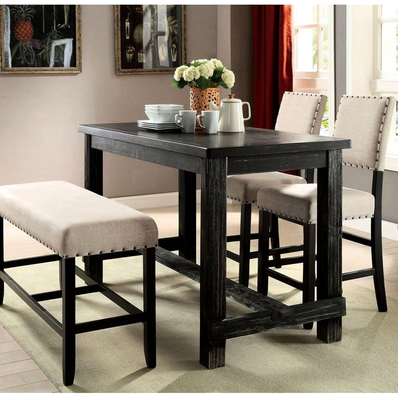 2 chaises à hauteur de comptoir au style gracieux, noir antique et beige avec détails fins