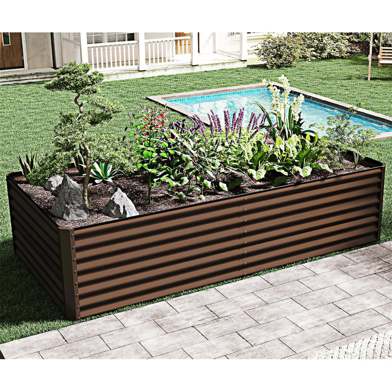 Outdoor Planter Garden Boxes Raised Garden Bed, 23.63" H x 94.5" W x 47.26" D, Brown