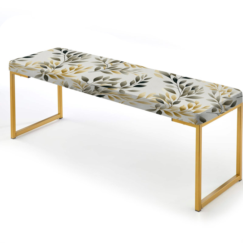 Floral Upholstered Gold Bench, Minimalist Nature III - Plants