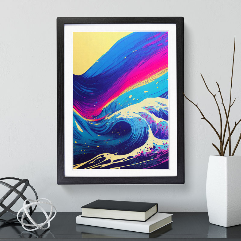XV1022-3054X Ocean Wave In Colour No.1 Abstract - Single Picture Frame Print, Black, 64cm H x 46cm W
