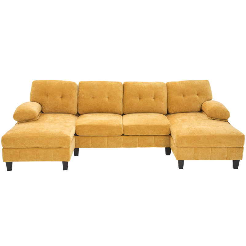 Cressida 103.5" U-Shaped Chenille Sectional Sofa with Dual Chaise Lounges, Storage Pockets, Yellow