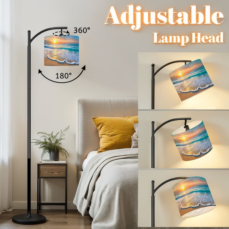 Lampe sur pied arc avec abat-jour réglable plage mer nature paysage vagues coucher de soleil ciel océan lampe sur pied côtier