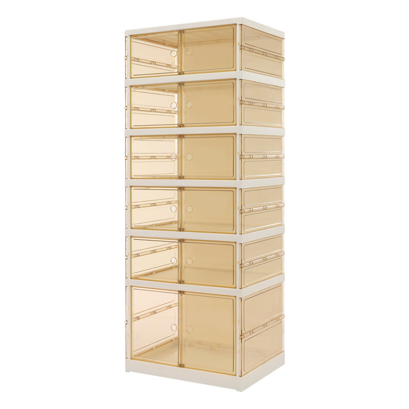 Foldable Rectangular Freestanding Shoe Cabinet With Wheels, White