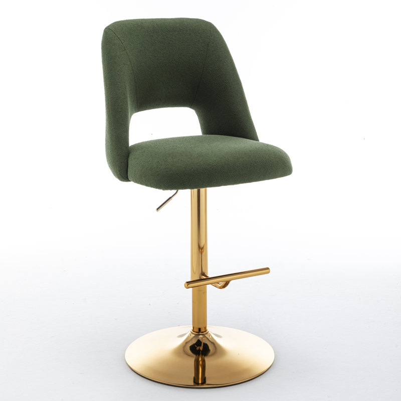 Manoor Swivel Upholstered Adjustable Height Counter Stool with Metal Frame, Gold, Green