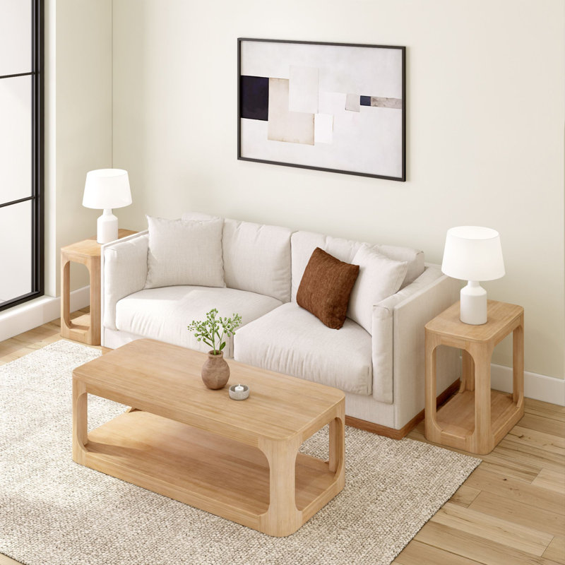 Table basse rectangulaire moderne avec tablette, H 17,75 po x L 54 po x l 24 po, Blonde