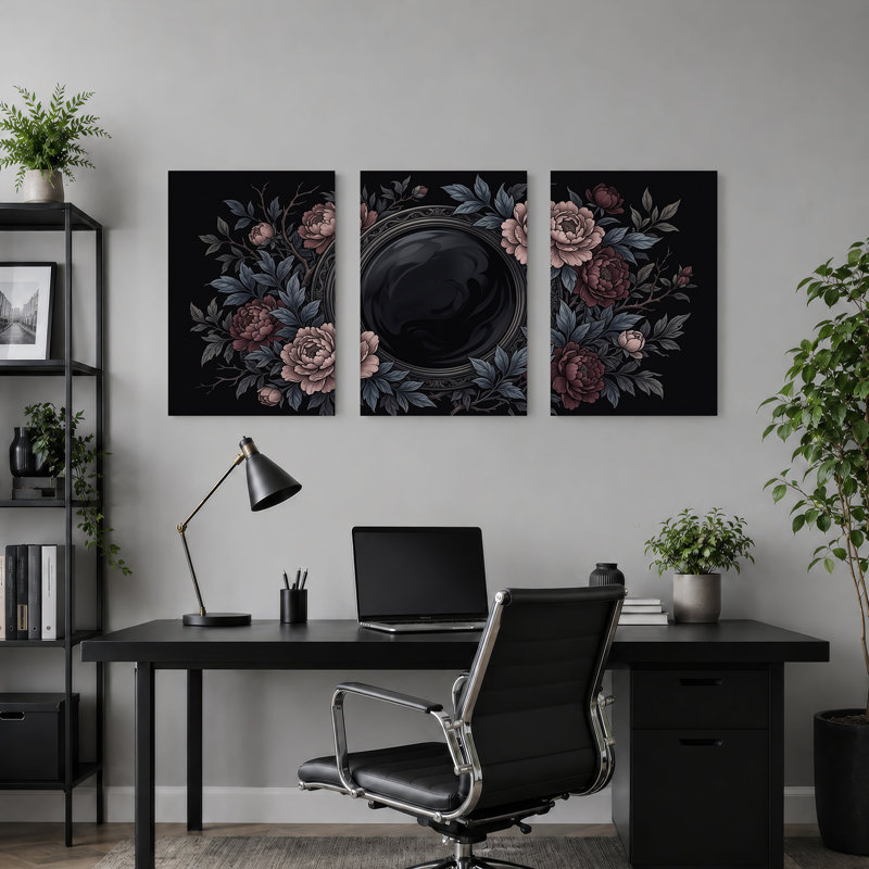 Pivoines en rose pâle et gris avec ensemble de 3 toiles encadrées, H 30 po x l 20 po x 3 pièces