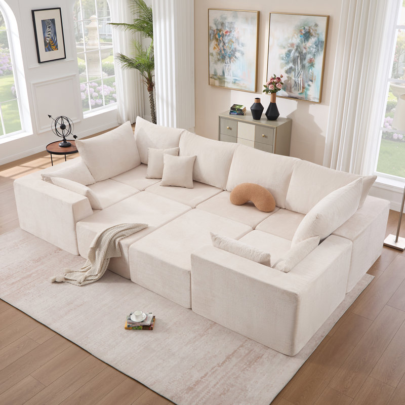 Canapé modulaire surdimensionné en tissu velours côtelé de 137 po Boneless, Chenille beige