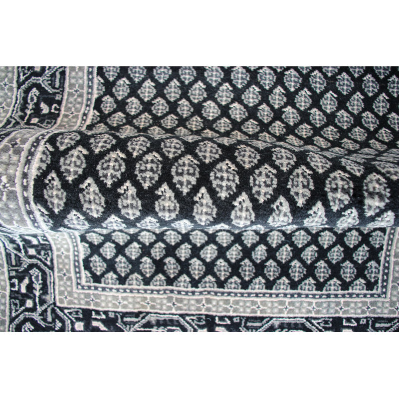 Hand-Knotted High-Quality Black Area Rug, Runner 2'7" x 13'11"