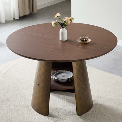 Table de salle à manger rétro 47,25 pouces avec rangement, table de cuisine en panneau de fibres à densité moyenne, table ronde multi-scène pour salle à manger, salon, cuisine, petit espace