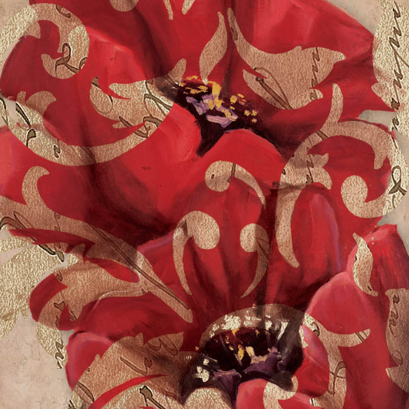 Red Flower Paisley - Wrapped Canvas Print, 30cm H x 30cm W x 3.8cm D