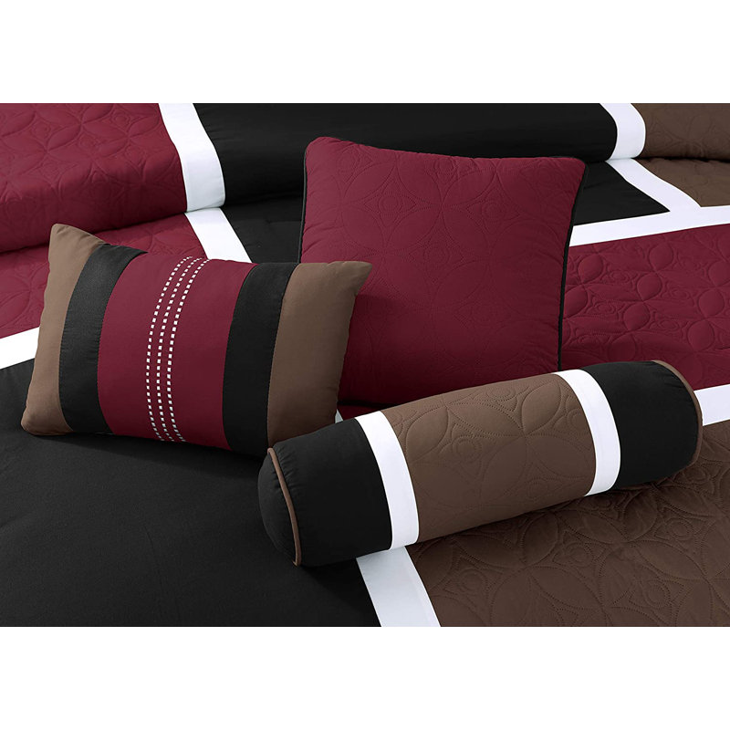 Upland Patchwork 7 Piece Comforter Set, Burgundy, California King Comforter + 6 Additional Pieces