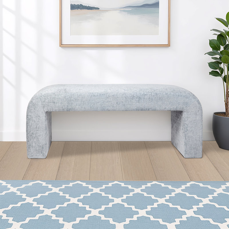 Diedrick Polyester Upholstered Bench, Gwen Blue Microsuede, 19" H x 48" W x 19" D