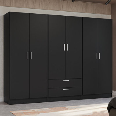 6 Doors 2 Drawers Wardrobe Set Armoire Closet Bedroom Storage Cabinet with Shelves and Hanging Space 94"L Wooden Clothing Organizer Unit - by Hokku Designs