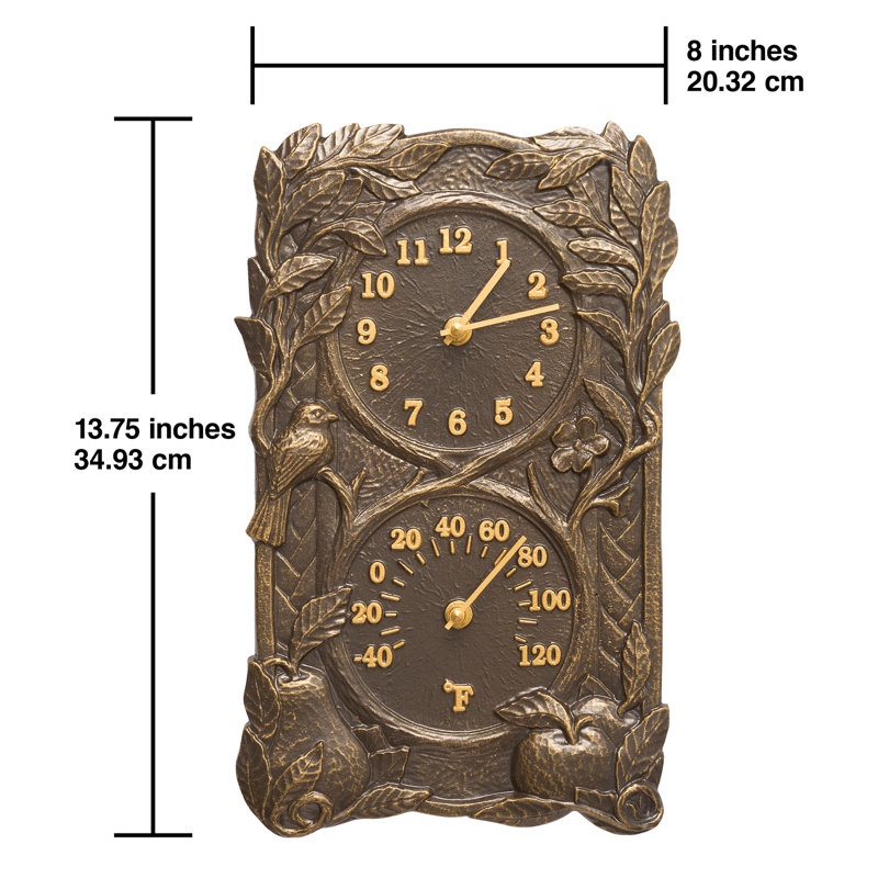 Fruit & Bird Clock Themometer Wall Clock, French Bronze