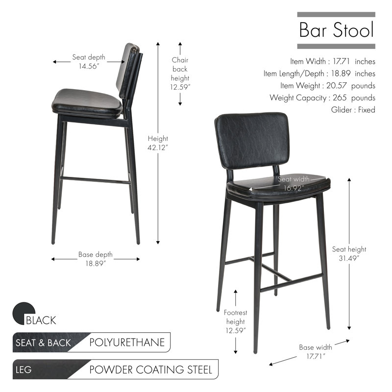 Mori Polyurethane Bar Stools, Black