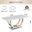 Table de salle à manger rectangulaire de 69,30 pouces, moderne simple, plateau en marbre, plateau en panneau de fibres à densité moyenne, surface de miroir en acier inoxydable de couleur argent, pouvant accueillir 4 à 6 personnes, motif en marbre blanc, miroir argenté.