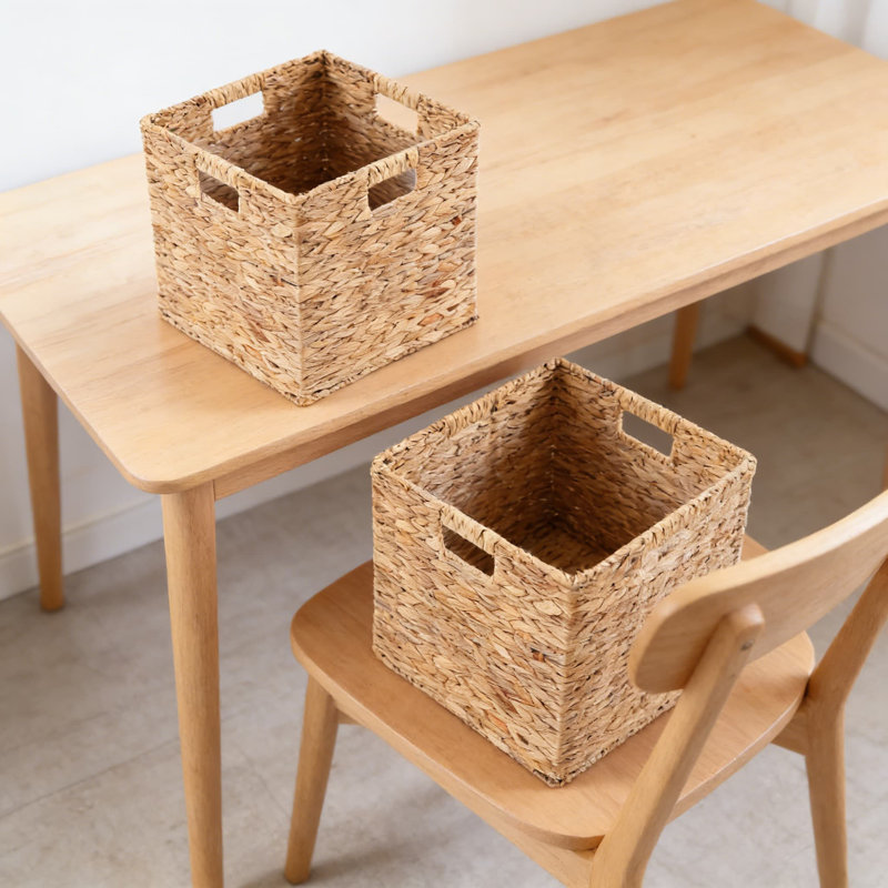 Paniers de rangement en jacinthe d'eau tissés à la main, ensemble de 12 bacs cubiques pliables avec étiquettes et poignées de tableau noir pour l'organisation à la maison, le garde-manger, les tablettes et la lessive