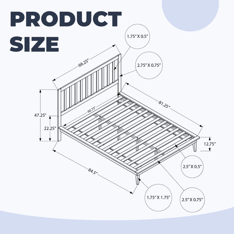 Lit plateforme grand format - Structure en bois d'ingénierie avec base à lattes, Blanc