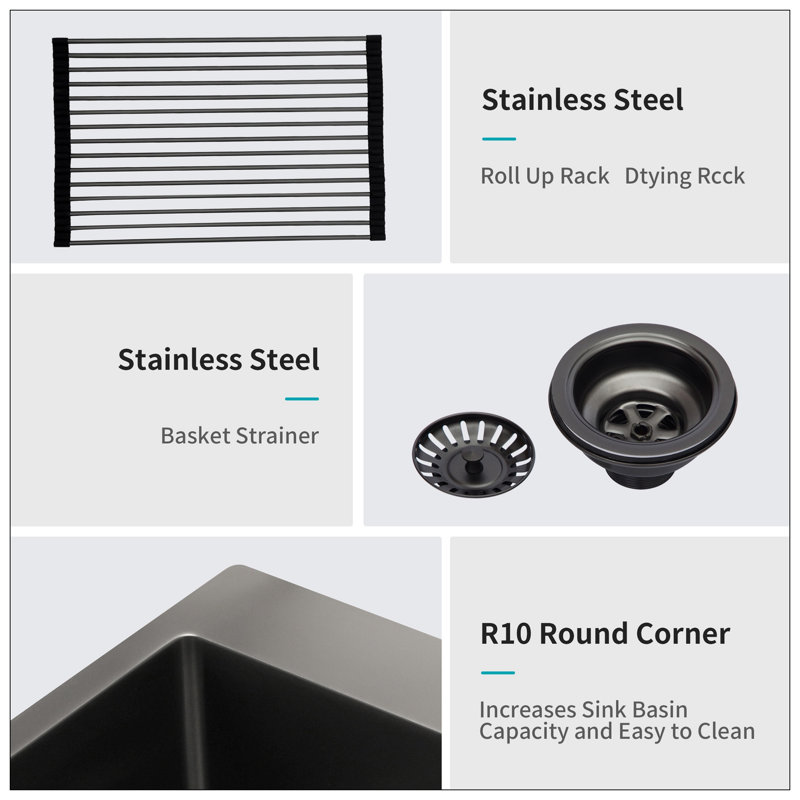 33X22 Inch Kitchen Sink Drop In Gunmetal Black 16 Gauge Stainless Steel 33" Single Bowl Topmount Kitchen Sink Basin