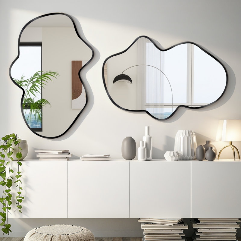 Irregular Shaped Metal Wall Mirror Asymmetrical Mirror, 39'' x 24'', Black