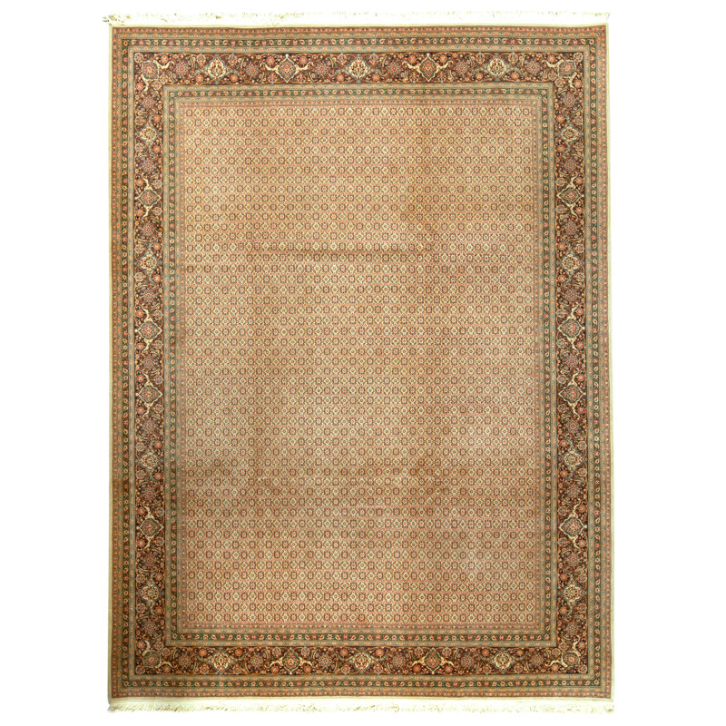 Tapis beige et brun noué à la main de haute qualité