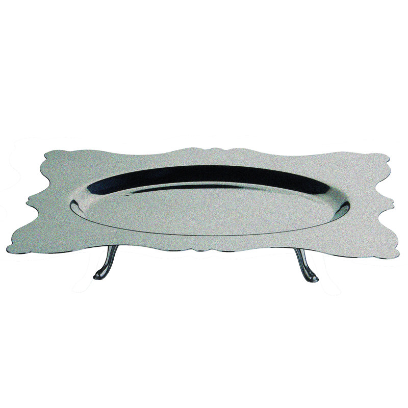 Dolce Vita Rectangular Tray with Feet 18.5" - 6 Pieces - Stainless Steel, 2.76" H x 18.5" L x 13.39" W, Pewter