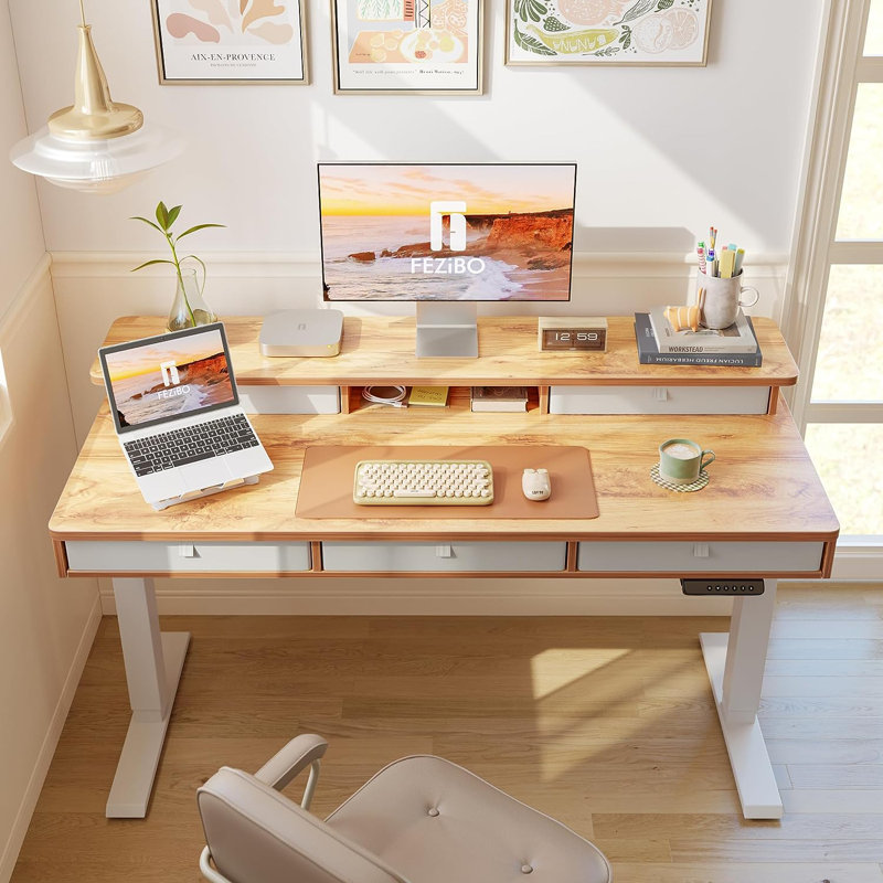 Schwenk 47.4'' W Height Adjustable Rectangle Standing Desk, White, 47" H x 55" W x 24" D