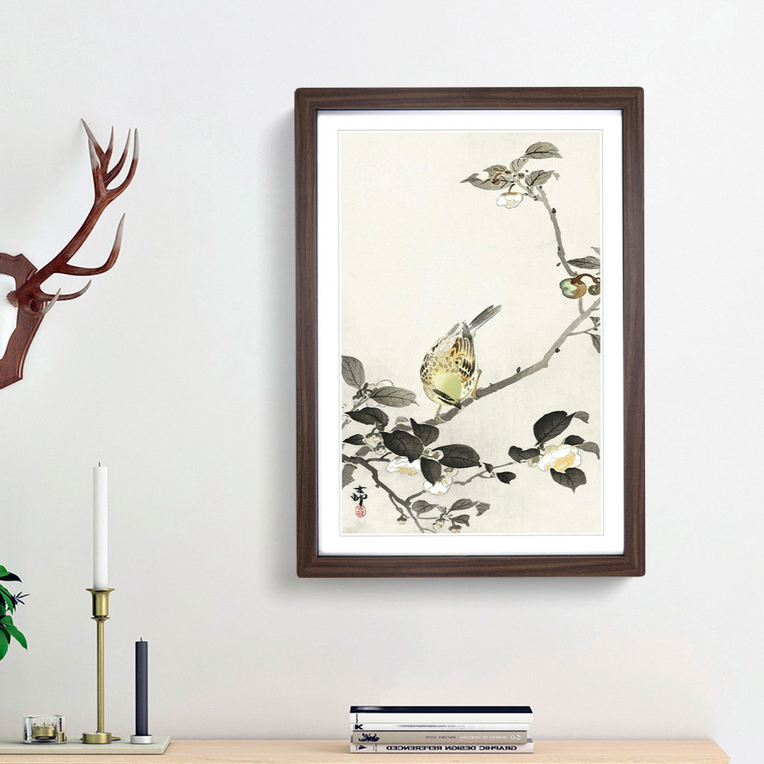 Bunting Bird on a Blossom Branch by Ohara Koson - Framed Print