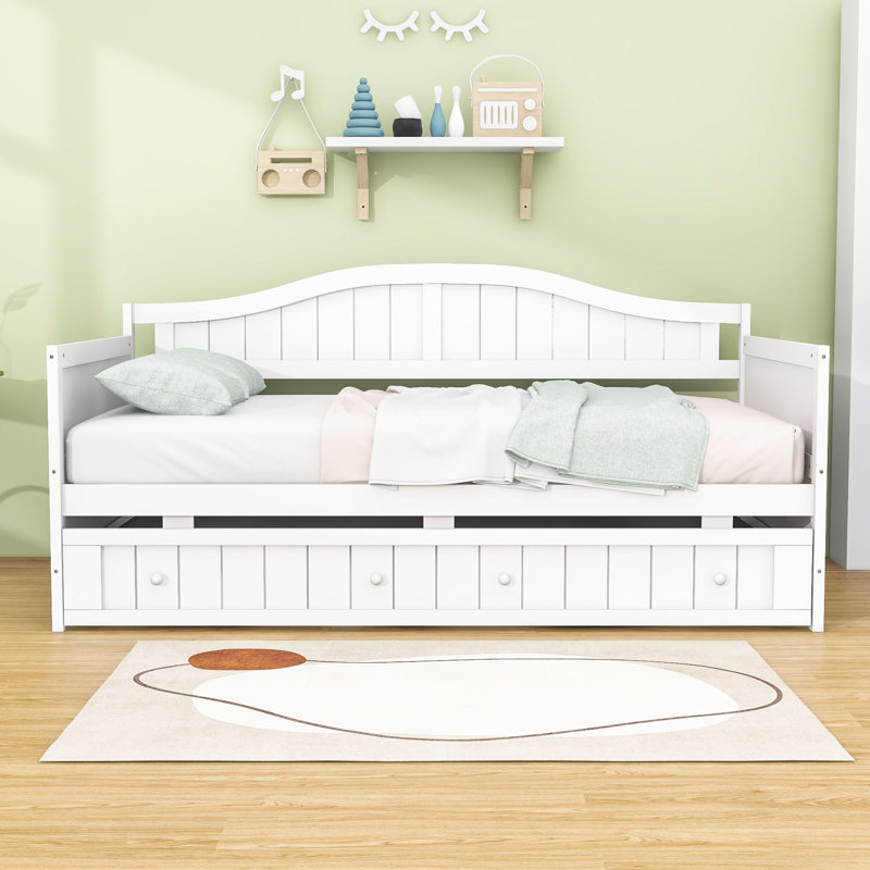 Twin Size Wooden Daybed with Trundle, White