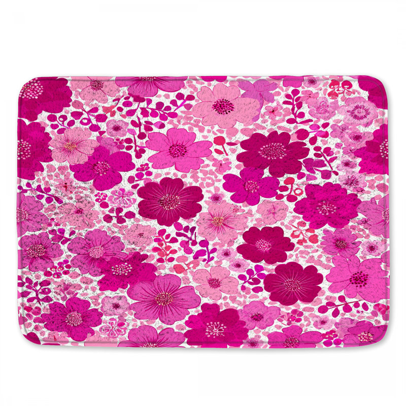 Tapis de bain fleurs, Simple - L 17 po x l 24 po, Motif floral rose