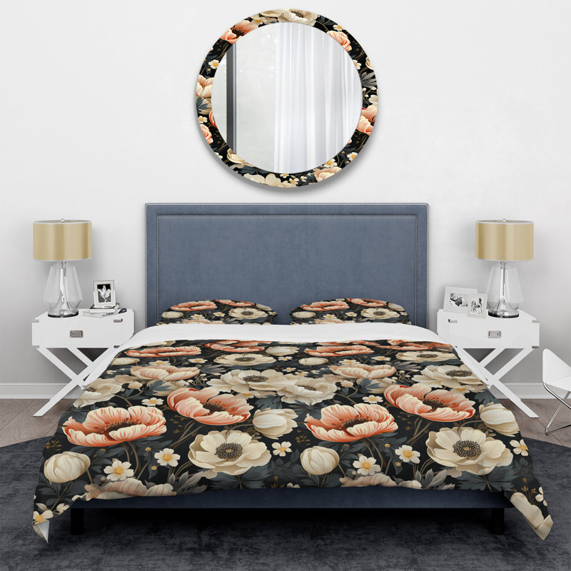 Ensemble de housse de couette Vintage Classic Peach Floral Paradise, Housse de couette pour très grand lit et 2 très