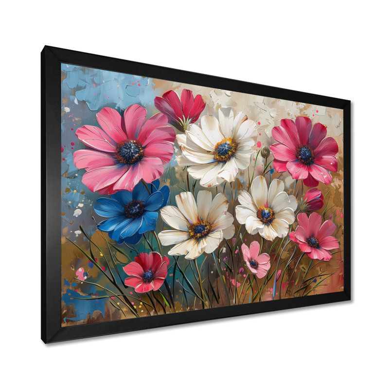 Rose et blanc, floraison des bleuets, Beauties I - Art mural, bleuet, salon, Cadre photo noir simple, H 30 po x l 40 po