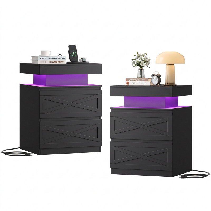 Ensemble de chambre à coucher 3 pièces avec rangement et port de chargement, Grand lit