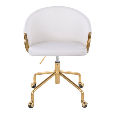 Chaise de travail contemporaine en métal doré et similicuir blanc