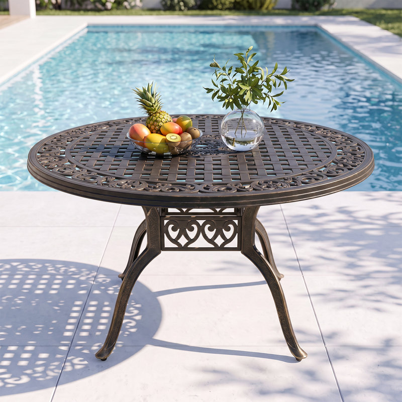 48" Round Patio Dining Table for 6 Person Cast Aluminum Patio Splicing  Table with Umbrella Hole,Bronze（Excluding Chairs）
