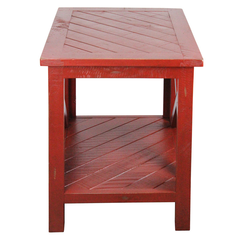 Table de bout en bois massif avec rangement Andrianna, Rouge rustique