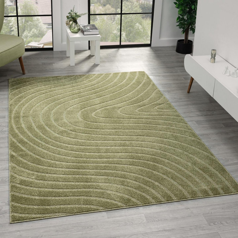 Modern Geometric Wave Area Rug, Rectangle 4' x 6', Green