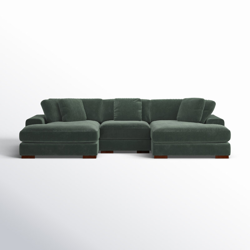 Cabbar 3-Piece Upholstered Sectional, Dark Green Corduroy