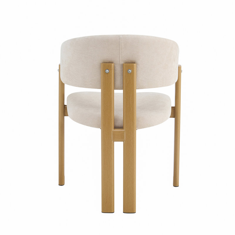 49cm H Linen Upholstered Metal Armchair in Beige, 4, Natural