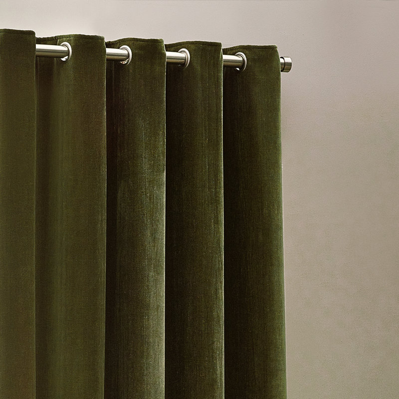 Heavy Chenille Room Darkening Eyelet Curtains, Olive, 168cm Width x 137cm Drop