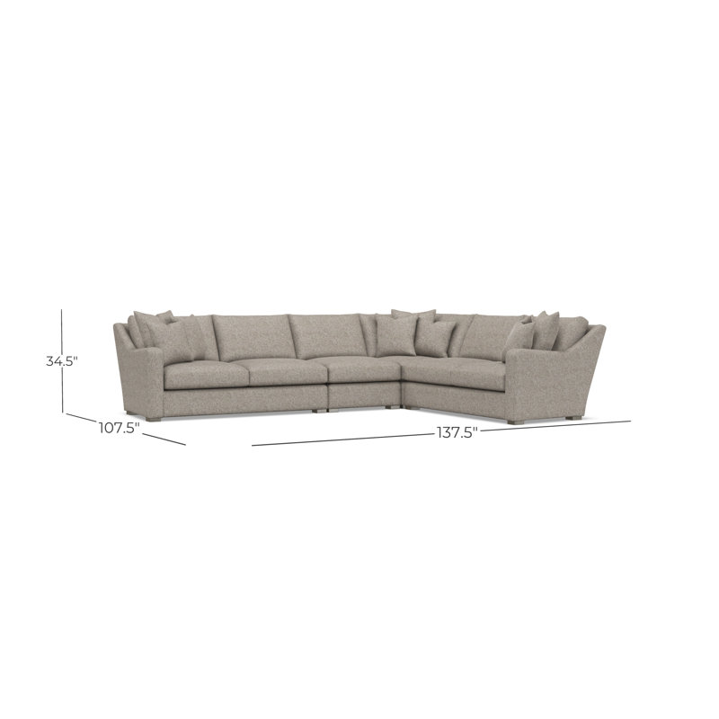 Bernhardt Ventura 4-Piece Fabric Sectional, 34.5" H x 137.5" W x 107.5" D, Beige Polyester, Right Hand Facing