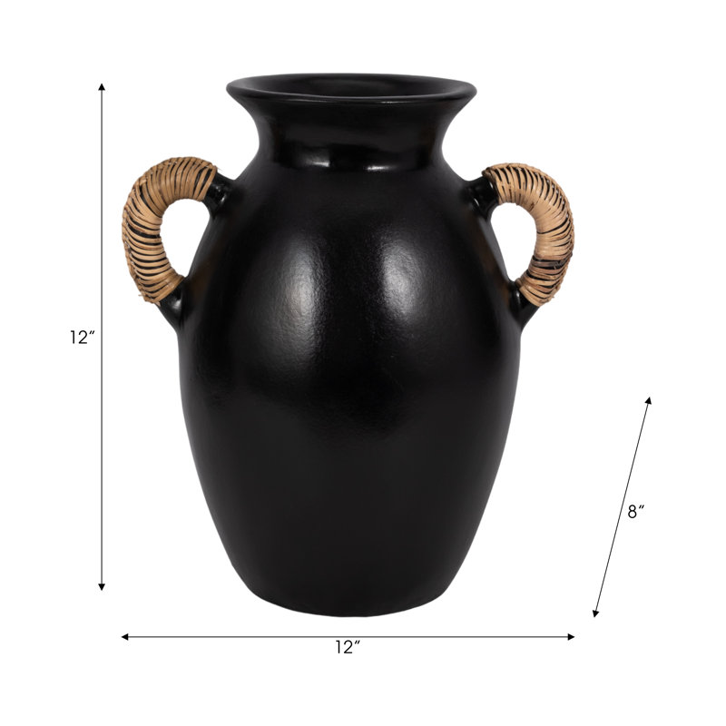 Terracotta Pottery Vase with Woven Handles - Decorative and Versatile Single Handmade Ceramic Accent Vessel for Modern or Rustic Spaces.