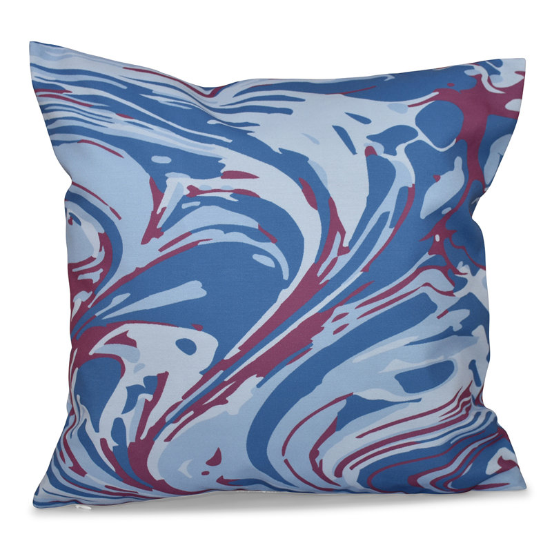 Housse de coussin carrée à imprimé géométrique en mélange de marbre et insert, Bleu, H 20 po x l 20 po