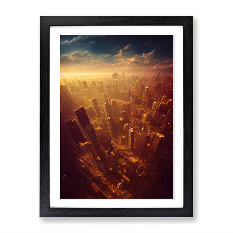 View Of A City Skyline No.2 - Wall Art, 66cm H x 48cm W, Black Framed, White