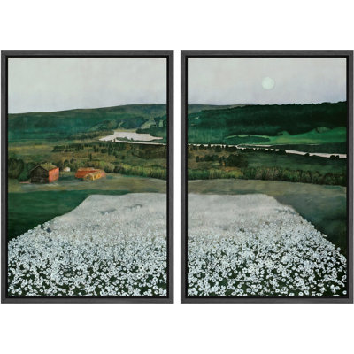 Prairie tranquille et clair de lune, paysage serein, nature, illustrations, décor