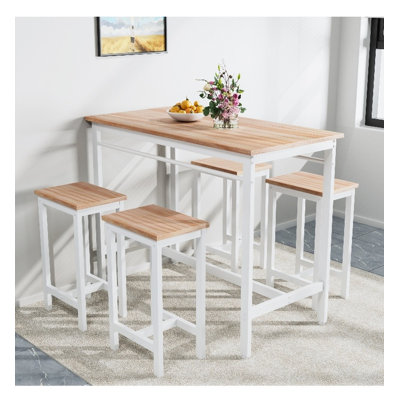 Ensemble de table bistro 5 pièces - hauteur comptoir, table + 4 tabourets de bar, compact pour coin cuisine / petit-déjeuner / petit espace